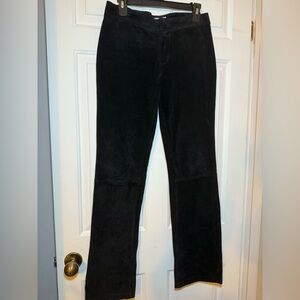 XOXO Black Leather Boot Cut Pants Suede Lined Front Zip Sz 6 Mid Rise Baddie